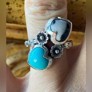 Blue Turquoise White Buffalo Turquoise Sterling Silver Heart Ring Size 7